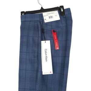 Calvin Klein Men's Slim-Fit Stretch Wool Blend Suit Pants Blue Plaid 30x30 NWT